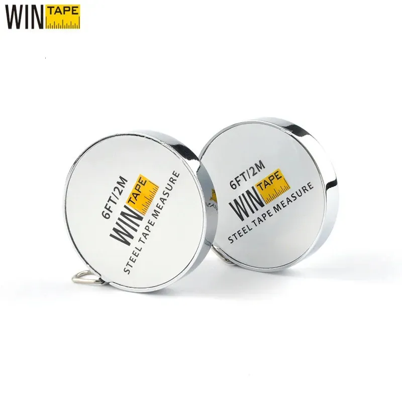 Tape Measures WINTAPE Mini 2M Measuring Tools Stainless Steel Hand Cranked Ruler Tape Measure Keychain Measurement Key Ring Homeworking Tools 231207