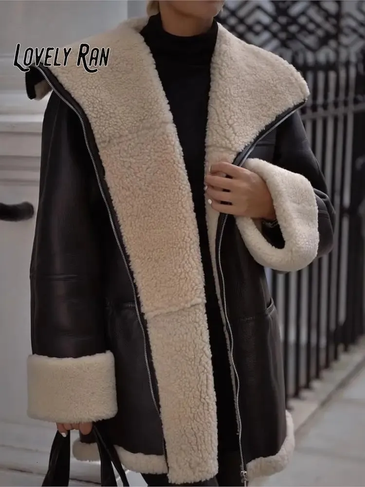 Women's Jackets Manteau de fourrure a manches longues pour femmes Revers en velours Noir Optique Chaud Moteur 231206