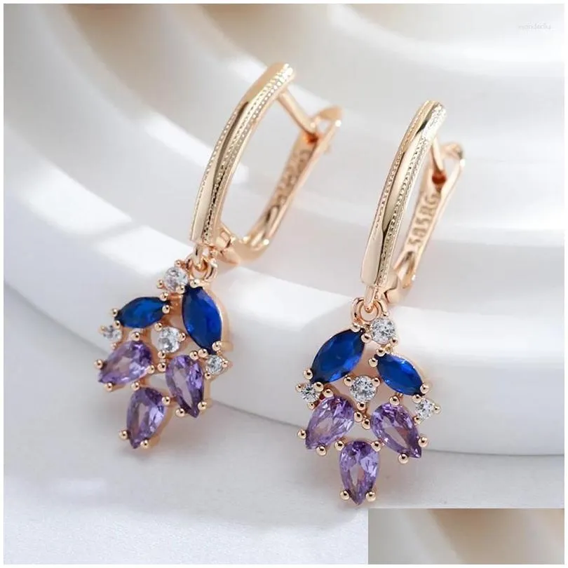 Dangle Chandelier Earrings Gkins Shiny Purple Blue Mix Natural Zircon Drop Women Trend 585 Rose Gold Color Fine Jewelry Crystal Gift D Otfcz
