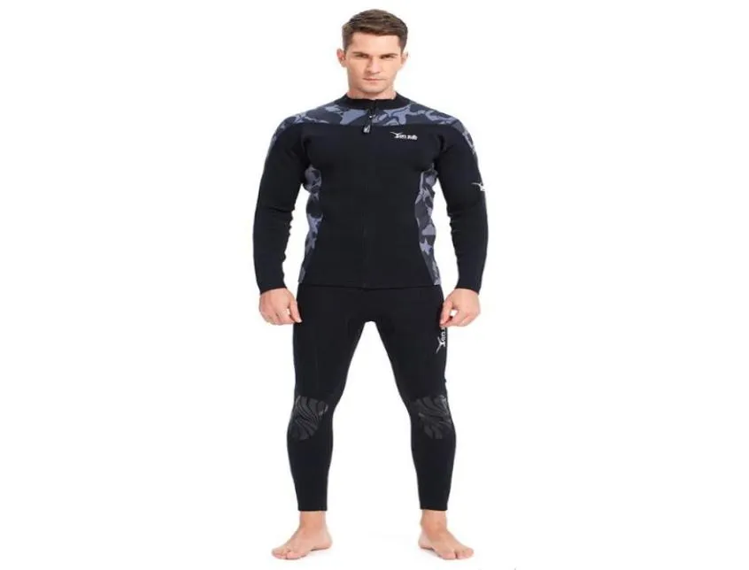 Muta da immersione uomo in due pezzi con cerniera frontale in neoprene da 2 mm per il surf e la pesca subacquea Protezione per il ginocchio Costume da bagno nero YW60019244151