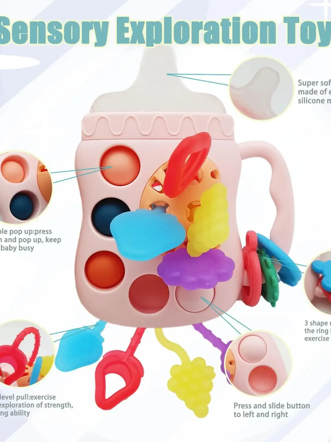 Mobiles 1pc Montessori jouet pour bébé mignon bouteille forme sensorielle jouets de dentition avec hochets tout-petits garçon fille cadeaux d'anniversaire Co 231207