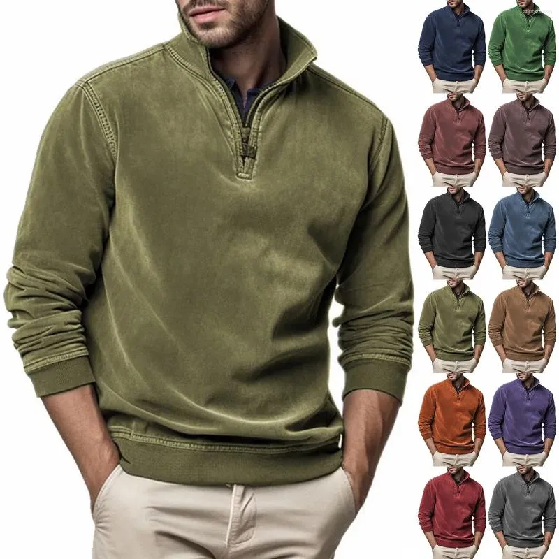 Felpe con cappuccio da uomo Felpa con zip a un quarto Cargo Pullover Colletto alla coreana Maglione Allenamento Palestra Sport Corsa Baseball Mamma Giura Camicie