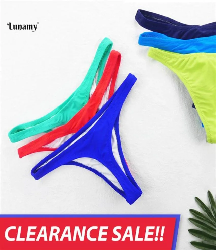 Clearance Lunamy Sexy Bikini Thong Badkläder Kvinnor Bottom Solid Color Bikini Tback Brasilianska simbyxor275T8885108