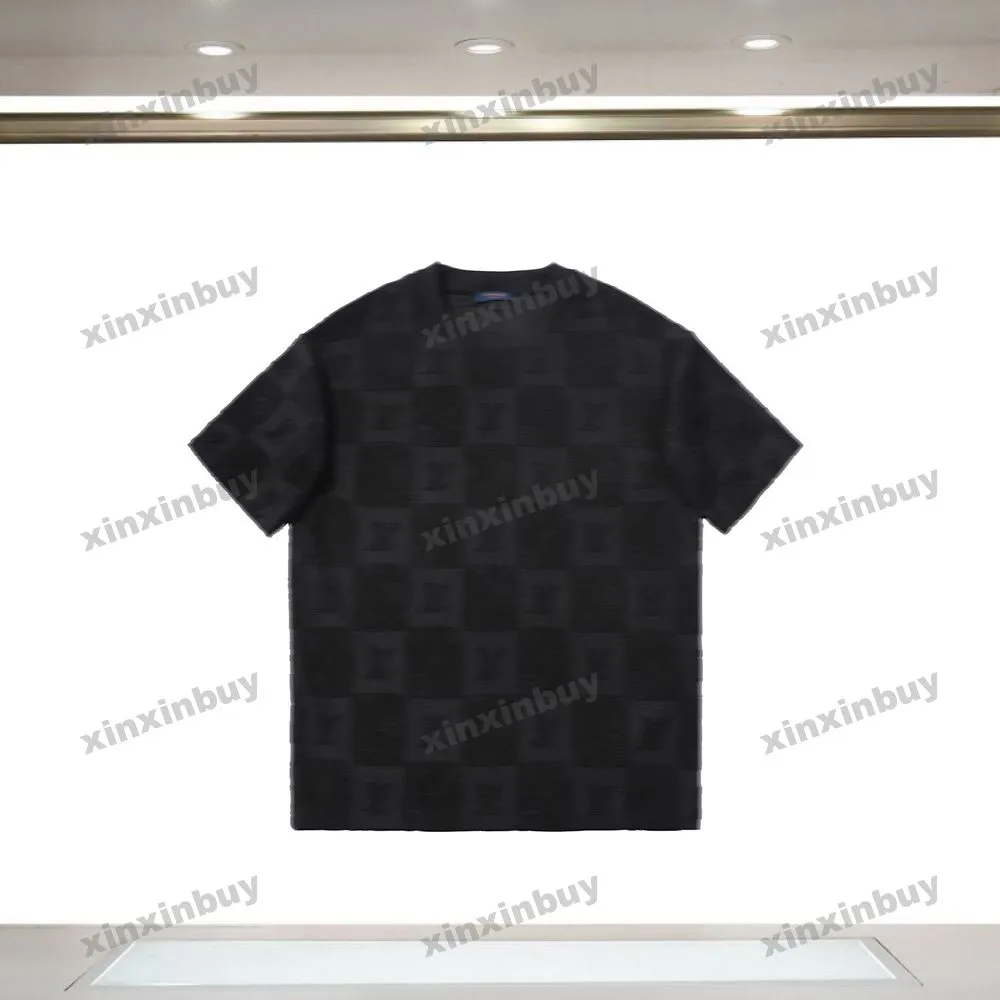 Xinxinbuy Mannen designer Tee t-shirt handdoek borduren brief dambord korte mouw katoen vrouwen Zwart wit blauw grijs rood XS-L