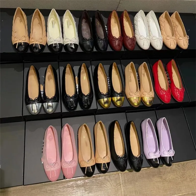 Chaussures habillées de créateurs classiques femmes printemps et automne 100% ballerines en peau de vache chaussures de danse mode femmes noir chaussure de bateau plat sandale dame marque en cuir mocassins paresseux