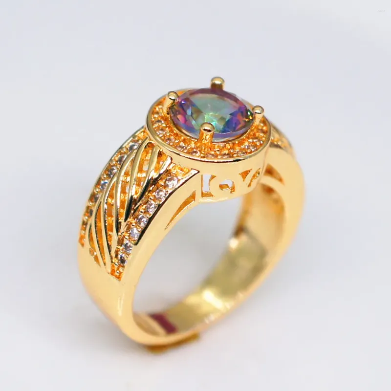 Pierścienie klastra Topaz Diamond Pierścień Zestaw do biżuterii pary 18 -karatowy złoto w stylu Rainbow Stone Wedding Floral