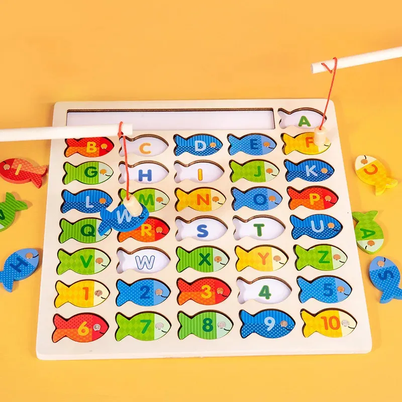 Intelligentiespeelgoed Montessori Baby Houten Magnetisch Visserijspeelgoed Letter Cognitiespel Kleurkoppelingsbord Leermiddelen Educatief speelgoed voor kinderen 231207