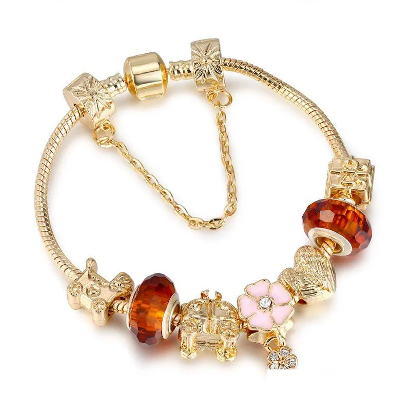 Beaded Fashion Jewelry 18K Gold Plated Diy Women Charm Bracelet Trendy Big Crystal Beads Copper Bangle Bracelets For Drop Delivery Dhufk