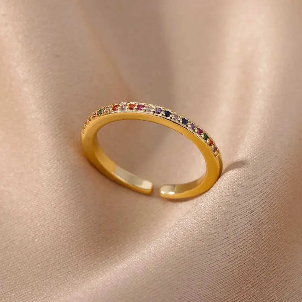 2pcs alyans mini zirkon yeşil halkalar için kadınlar paslanmaz çelik altın renk ayarlanabilir parmak yüzüğü nişan düğün Noel takı hediye
