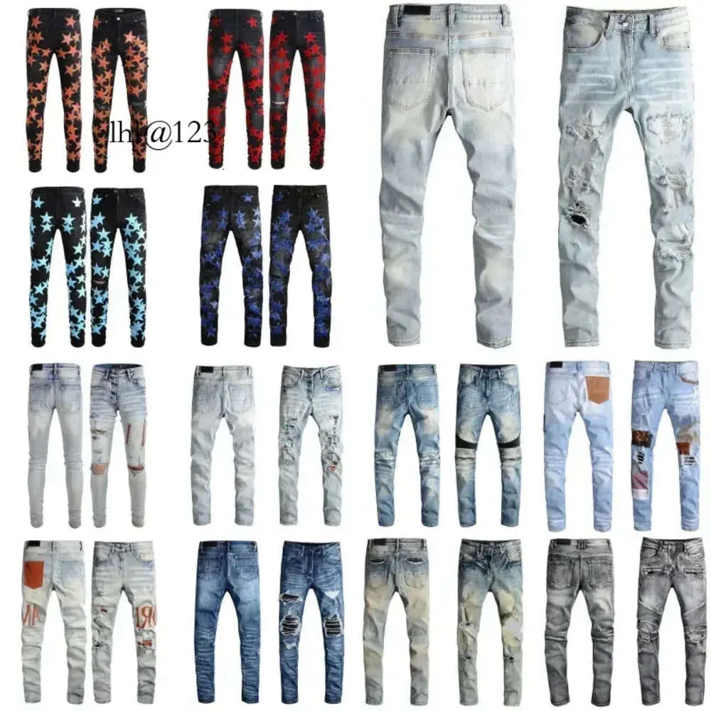 Jeans noir Designer pour hommes pantalon empilé broderie en détresse déchiré Biker Slim Strait D vente en gros 2 pièces 10% de réduction