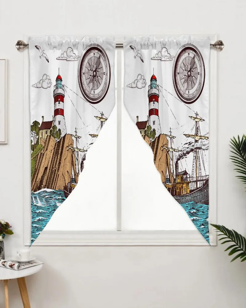 Curtain Retro Illustration Lighthouse Sailing Ship Window Treatments Curtains For Living Room Bedroom Home Decor Triangular