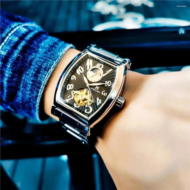 ساعة Wristwatches Aokulasic Mechanical Men's Watch Retro Business Automatic Clock Reloj Hombre 2023
