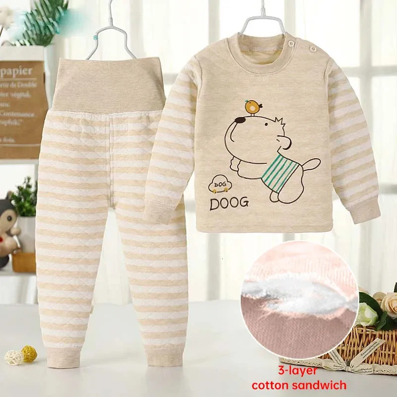 Pajamas Children Sets Autumn Winter Thermal Underwear Set for Boys Girls Thicken Warm Cotton Kids Clothes Baby Sleeping Clothing Pajamas 231207