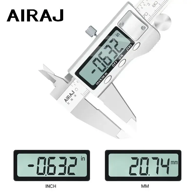 Vernier الفرجار Airaj عالي الدقة الفرس الرقمي الفولاذ المقاوم للصدأ الطويل مقاوم للماء فيرنيير مستوى الفرجار متعدد الوظائف أداة 231207