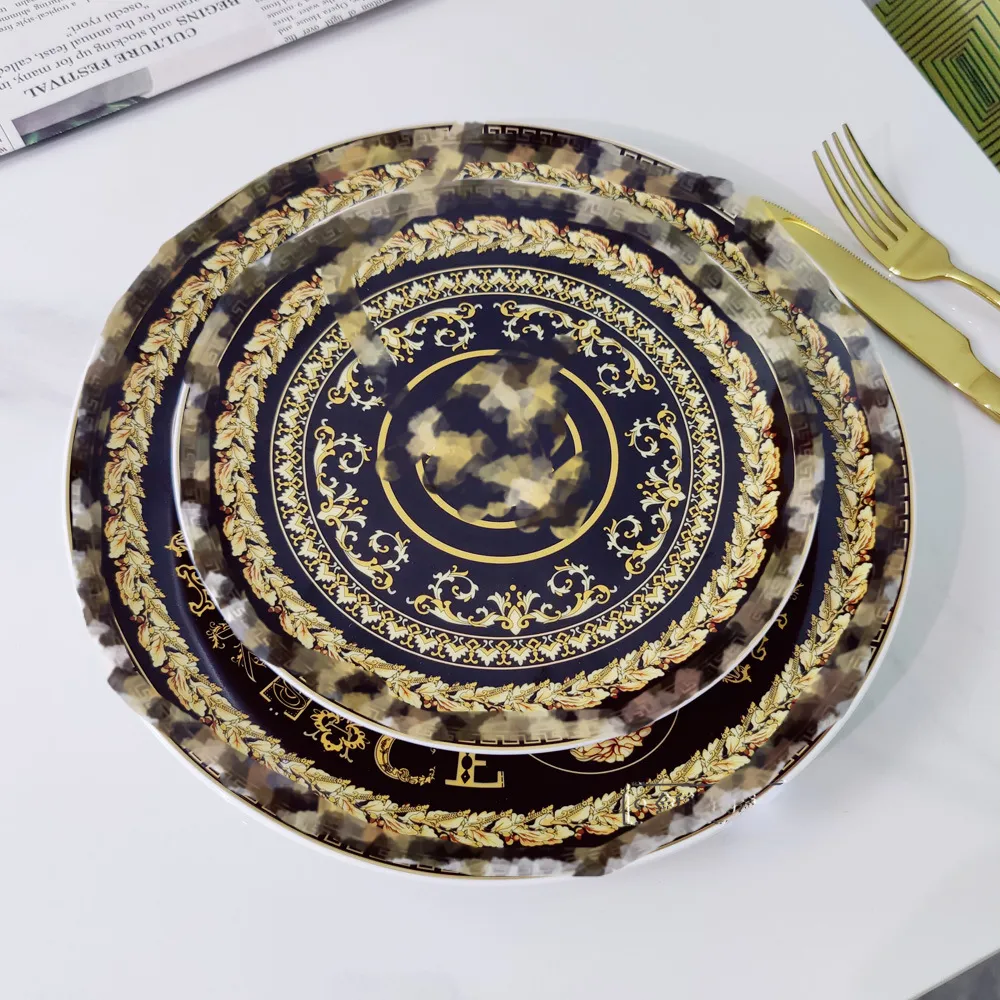 Designer Plates Sets Exquisite Head Pattern Bone China Western Plate Ceramic Steak European Plate 10 Inch Plate Wedding Housewarming Gift with Box