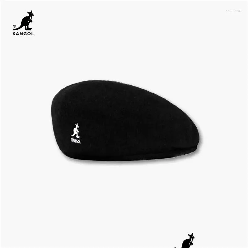 BERETS ORIGINAL KANGOL WOOL BERET 504 CAP MEN Kvinnor HAT Fashion Ladics Solid Color Casual Winter Hats Autumn and Drop Delivery Accesso DHKF0