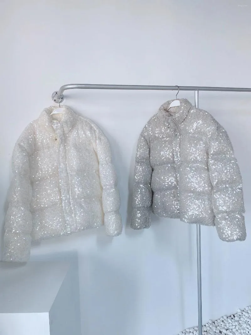 Veste de pain brillante à paillettes pour femmes, vêtements d'automne et d'hiver, industrie lourde, 2023