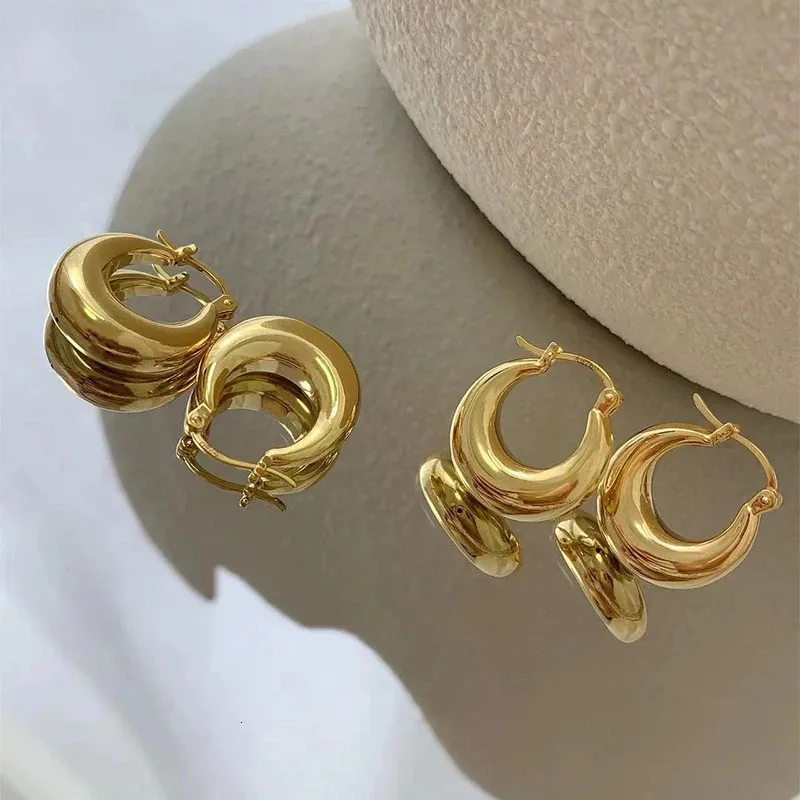 Hoop Huggie YUNLI Real 18K Gold Hoop Earrings Pure AU750 Vintage Earrings Fine Jewelry Gifts for Women 231207