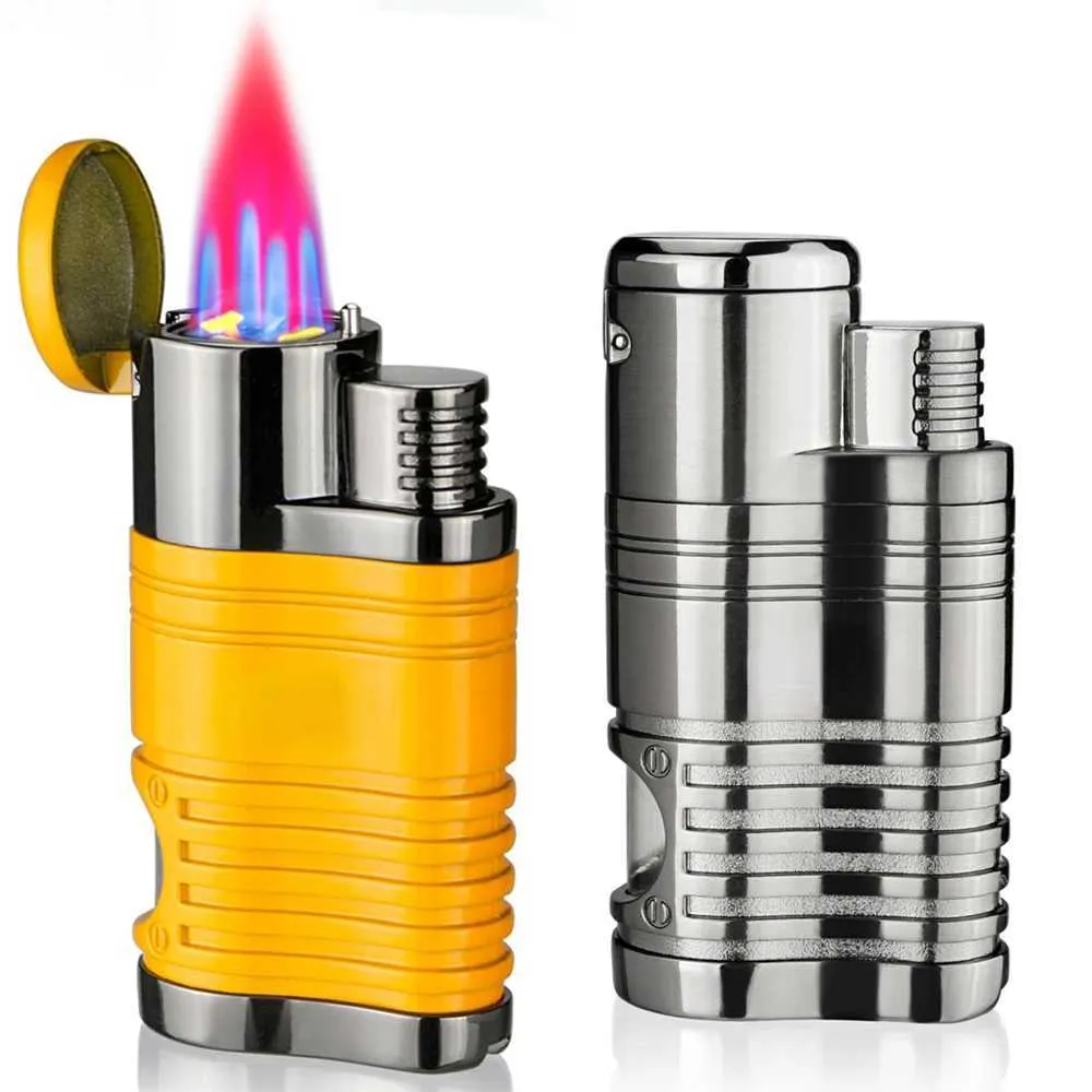 Cigar Cigarette Tobacco Lighter 4 Torch Jet Flame Refillable With Punch Smoking Tool Accessories Portable No Gas