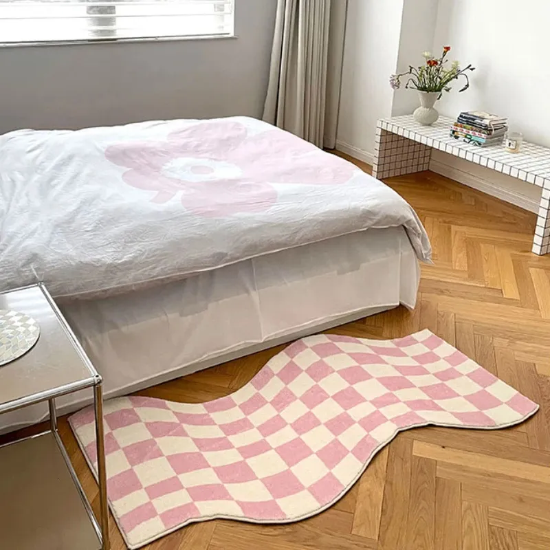 Tapis Tapis de chambre à coucher en damier irrégulier Mode moderne Treillis classique Salon Tapis en polyester Mignon Girly IG Décoration Tapis de maison 231206