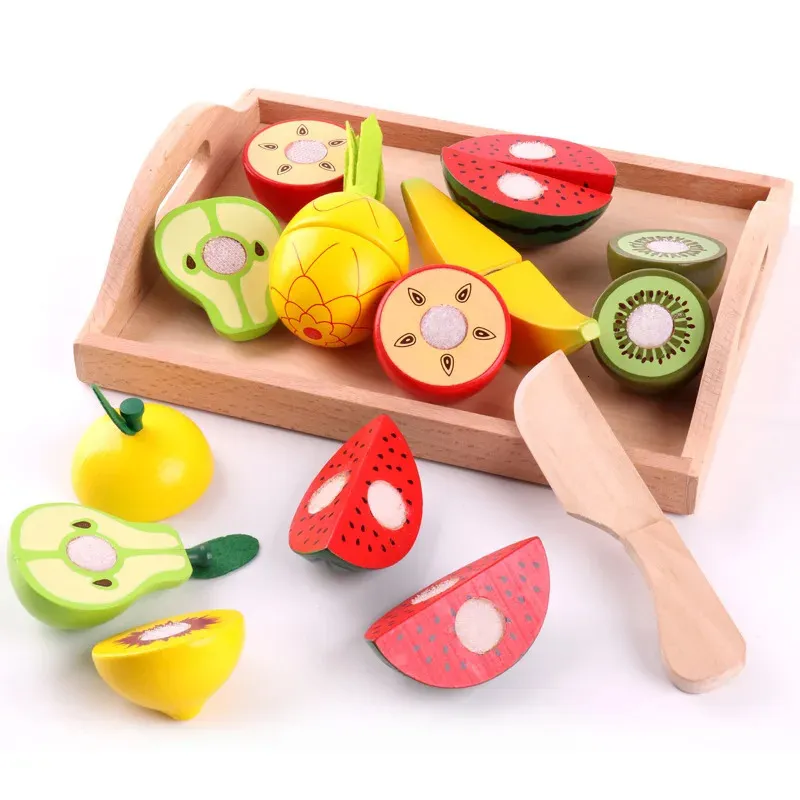 Doll House Accessories Toddler Simulation Kitchen Pretend Toy Wooden Play Food Cutting Magnetic Fruit Vegetable Set Montessori Educational Children Kid 231207