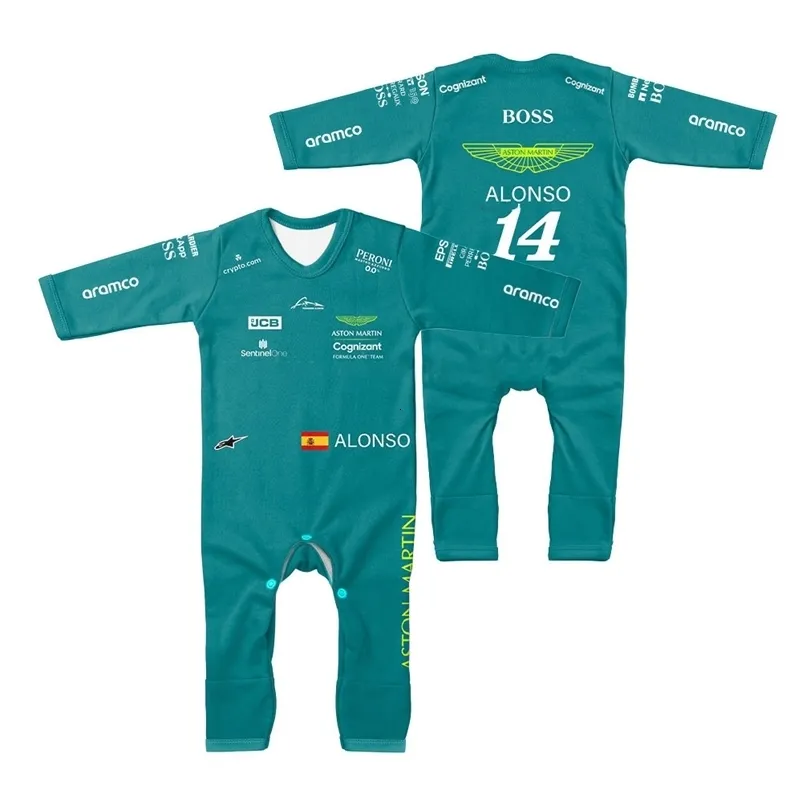 Rompers 2023 Baby And Girl Racing Jumpsuit Outdoor Extreme Sport 14 Drivers Fan Clothing Spring Autumn Green 231207