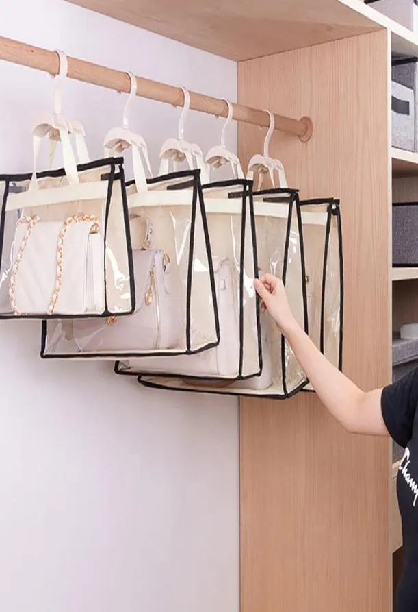 DustProof Storage Bag Closet Wardrobe Organizer Hanging Handbag Transparent Door Wall Sundry Shoe Storage Bag5629306