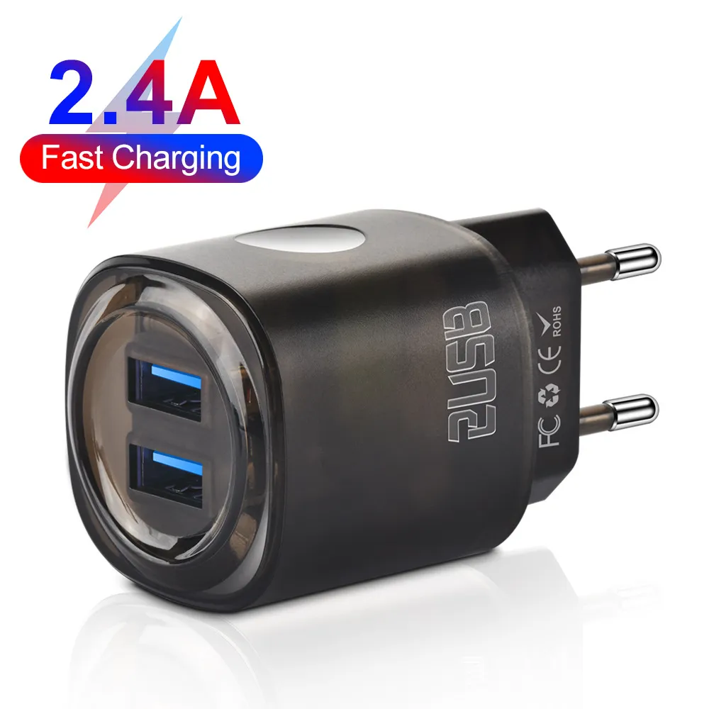 Dual USB Fast Charging Wall Charger 2.4A Snabb laddare Power Adapter US EU -pluggar för Xiaomi LG iPhone Samsung 24 Utral Nokia