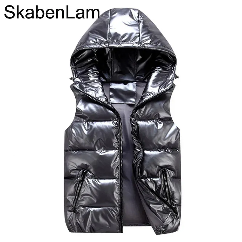 Weste Weste für Jungen Kinder mit Kapuze warme Oberbekleidung Kinder glänzender Mantel Baby Mädchen ärmellose Jacke Winter Daunen gepolstert wasserdicht 231207