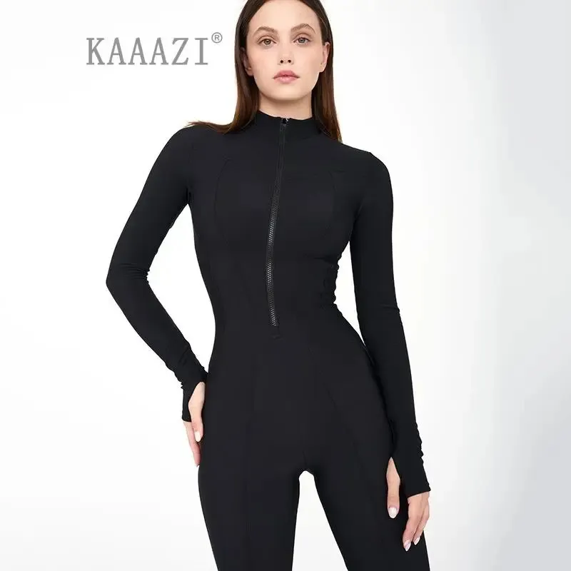 Tute da donna Pagliaccetti KAAAZI Autunno Inverno Tute a maniche lunghe Tute da donna Moda Cerniera Pagliaccetti sportivi Tute da donna Casual Slim Aderente 231208