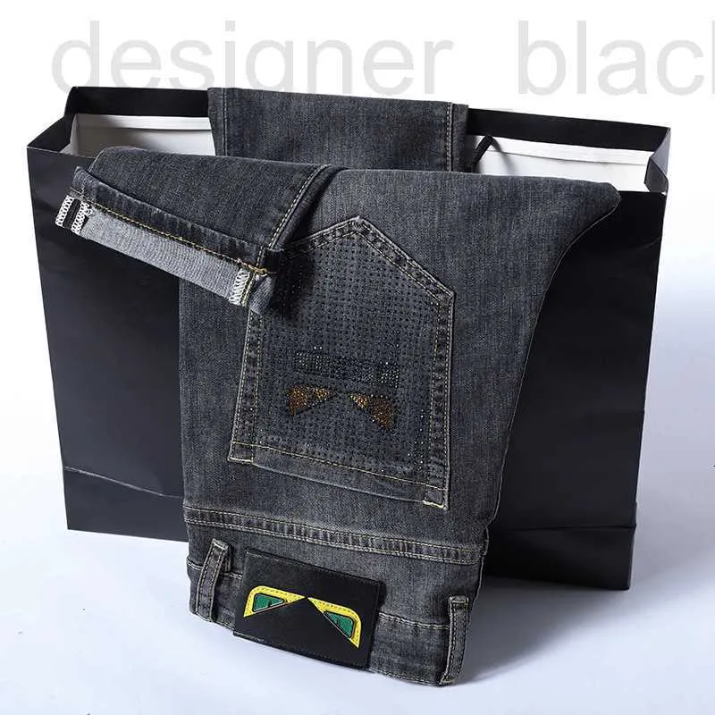 Jeans masculinos designer jeans FF luxo high-end europeu elástico magro homens primavera e verão marca de moda fina perfuração quente pequena perna calças compridas ELZL