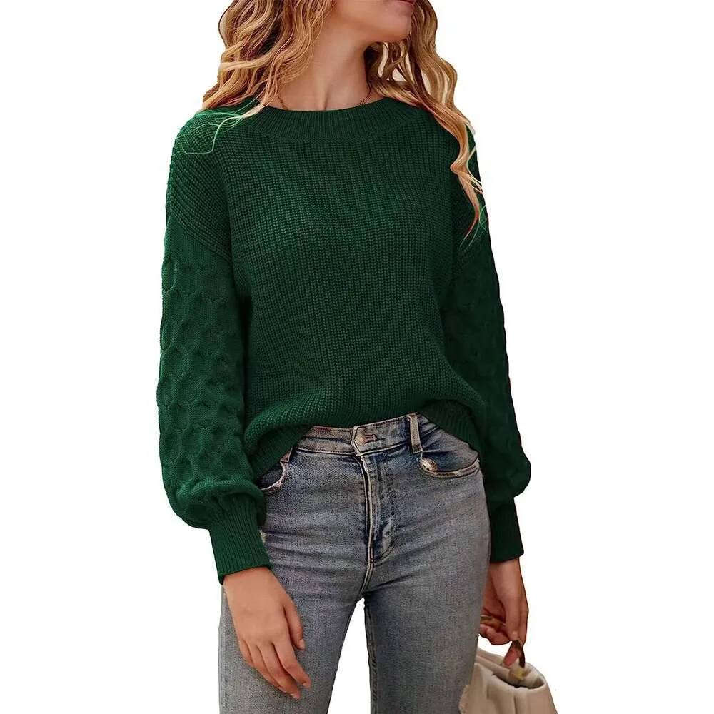 Knit Sweaters Womens Autumn and Winter New Personalized Fashion Lantern Sleeves Round Neck Pullover Knitted 323