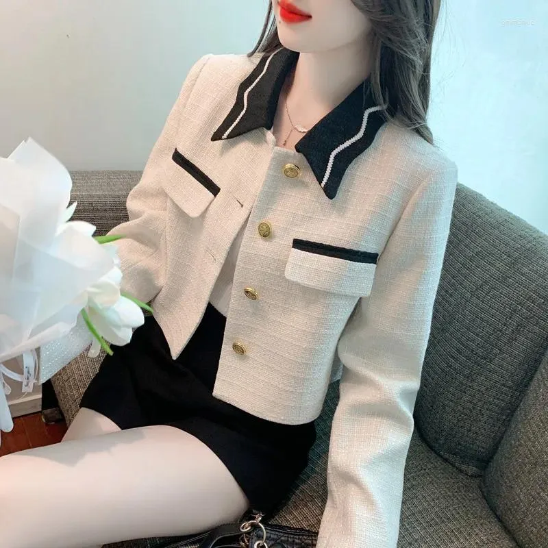 Giacche da donna Donna Bianco Primavera Autunno College Vento Fiore Colletto Cappotto versatile di alta qualità