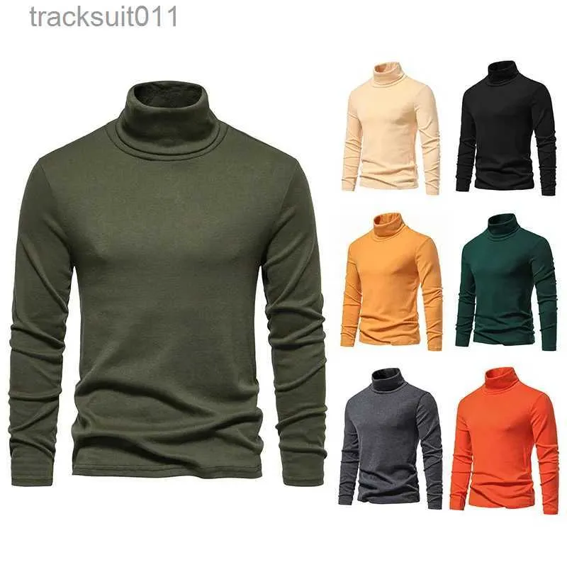 Men's T-Shirts Mens Orange Turtleneck Sweaters 2023 Autumn Winter Long Sle Slim Fit Basic Top Casual Warm Lightweight Undershirt Pullovers L231212