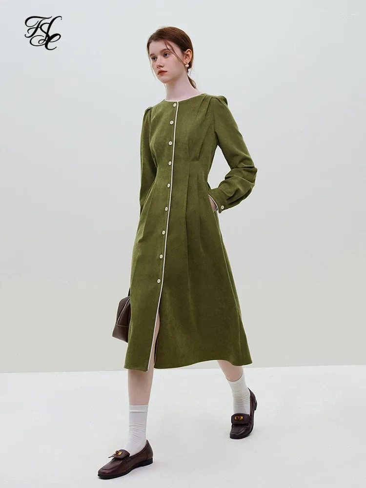 Casual Dresses Fsle Hepburn Style Formell tillfällig temperament Långärmad klänning för kvinnor Autumn and Winter French A-Line Long Female