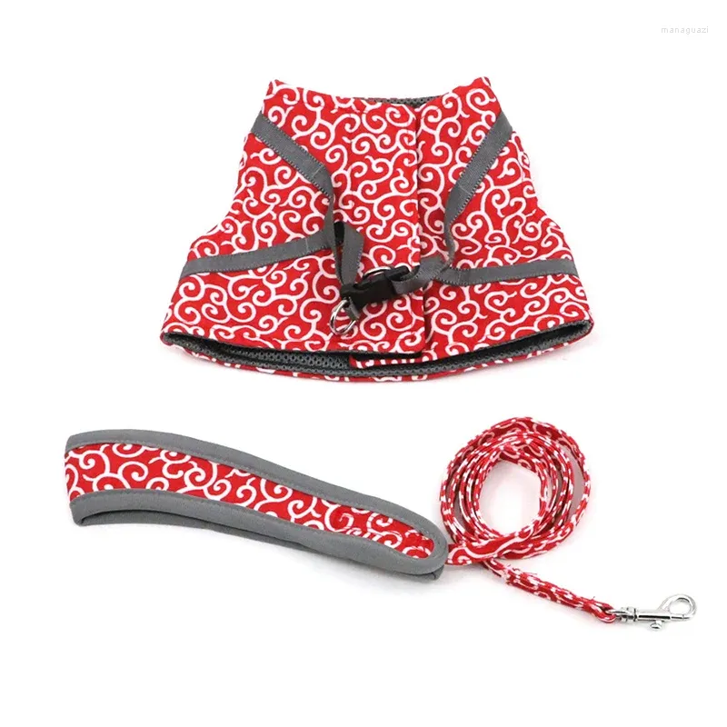 Hundkrage Pet Cat Vest Outdoor Travel Harness Leash Set för valp Floral Mönster Kattunge Walking Traction Rope Products