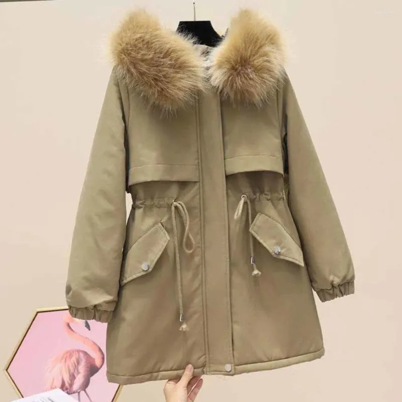 Women's Trench Coats 2023 Winter Jacket Parkas Hooded Coat Casual Short Fur Lining Cotton Padded Warm Female Outwear