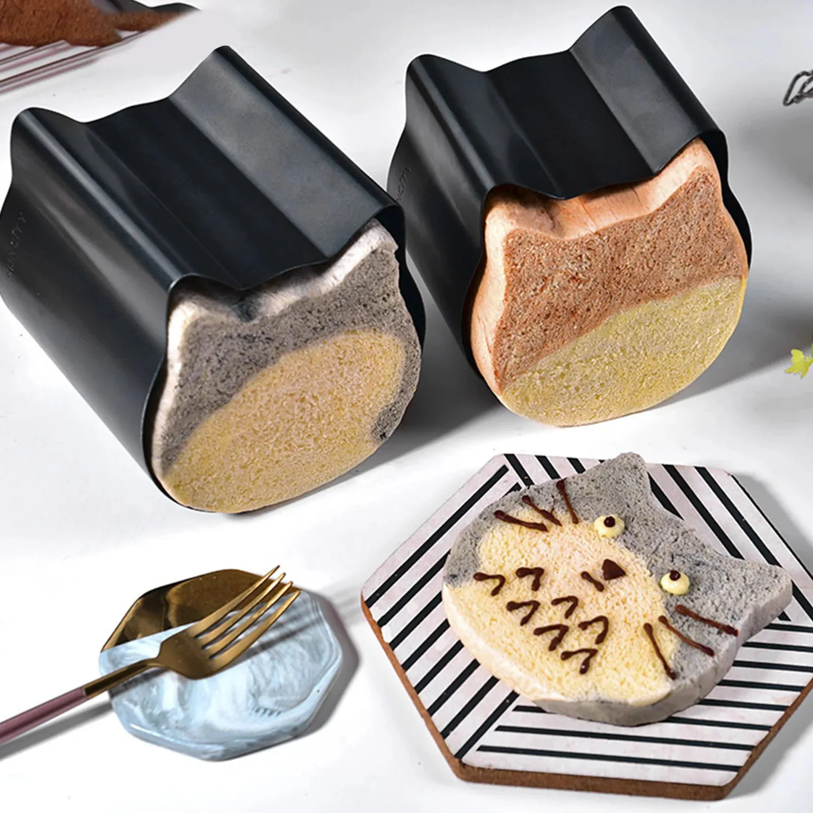 Baking Moulds Cute Cat Head Toast Cake Mold Cat shaped Smooth Non stick Bread Box Design Supplies 231207