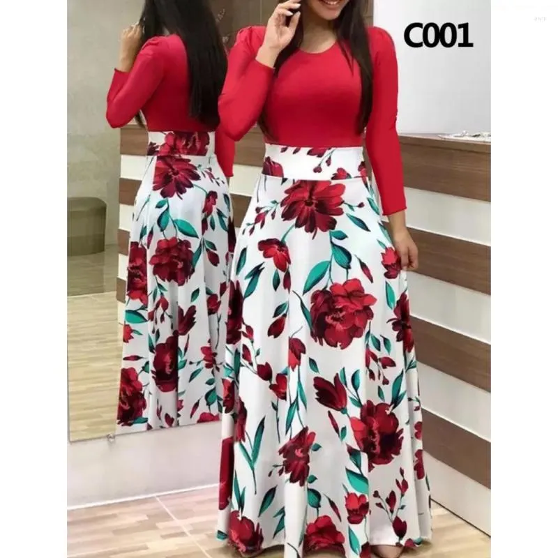 Casual Jurken Streep Polka Bloemenprint Lange Jurk Vrouwen Zomer Slanke Hoge Taille O-hals Gewaad Maxi Party Vestidos 5XL femme