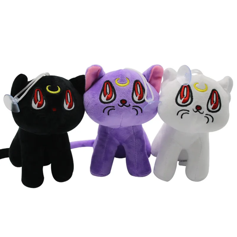 18cm bonito surpresa gato bonecas de pelúcia anime em torno branco preto roxo gato brinquedos de pelúcia grátis ups/dhl