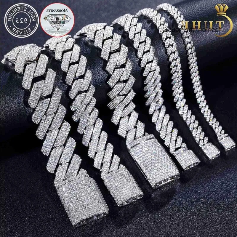 Charm Bilezikler 8mm-25mm Geçiş Elmas Test Cihazı 925 STERLING Gümüş Tam VVS Moissanite Buzlu Küba Bağlantısı Bolket Bileklik Bileklik Bileklik Bileklik Bileklik Bileklik Men Xuma