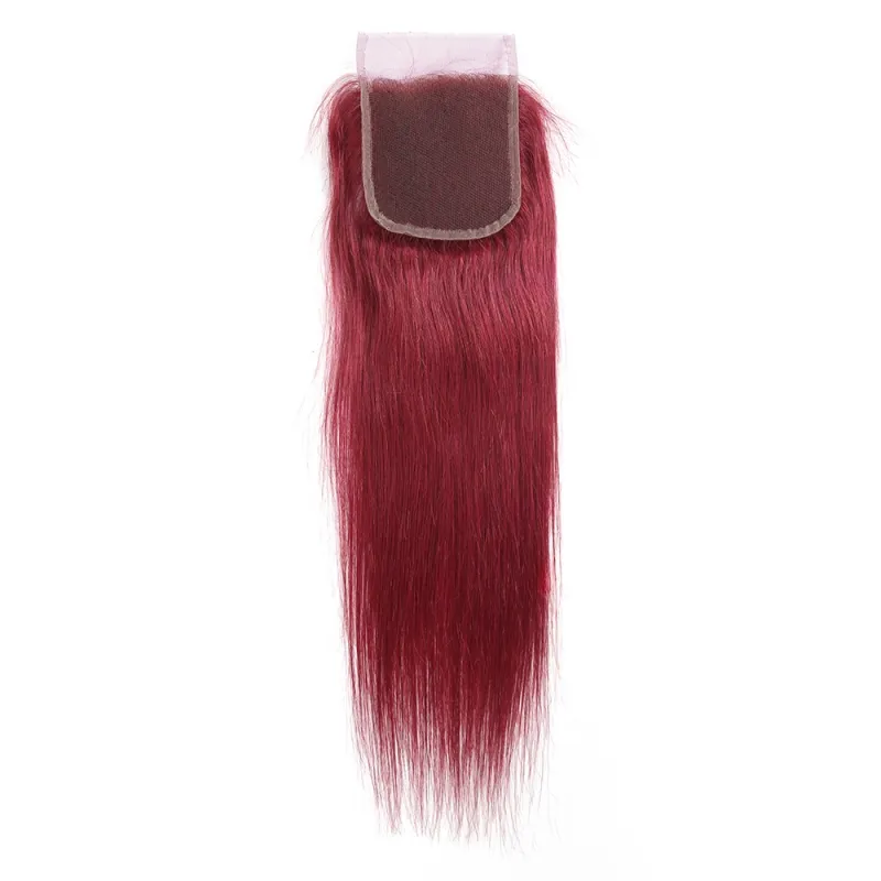 Peruvian Virgin Human Hair 27# 99J 30# P4/27 Färg 4x4 Spetsstängning Gratis mittdel toppstängningar rak yirubeauty