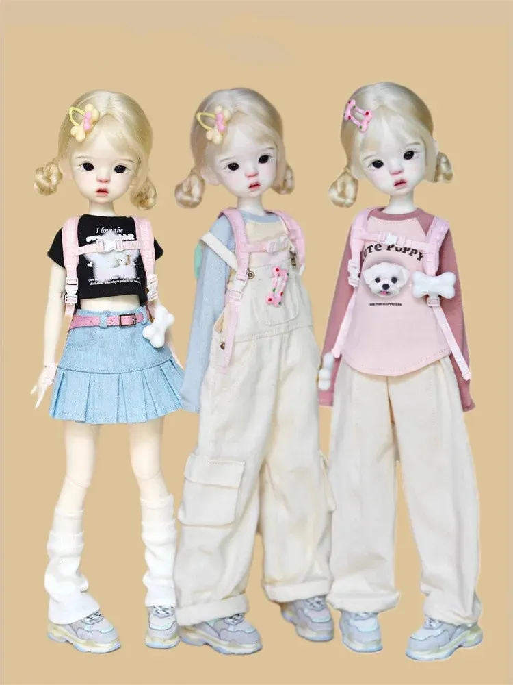 Dolltillbehör BJD Dollkläder Tillbehör Overall T-shirtbyxor för 1/6 1/5 1/4 dockor kjolbyxor Grils och pojkar DIY gåva 231208