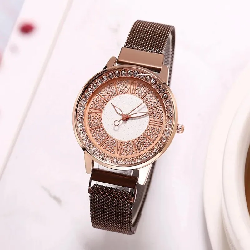 Relojes de lujo para mujer, pulsera de cuarzo para mujer, reloj magnético  para mujer, vestido deportivo para mujer, esfera rosa, reloj de pulsera