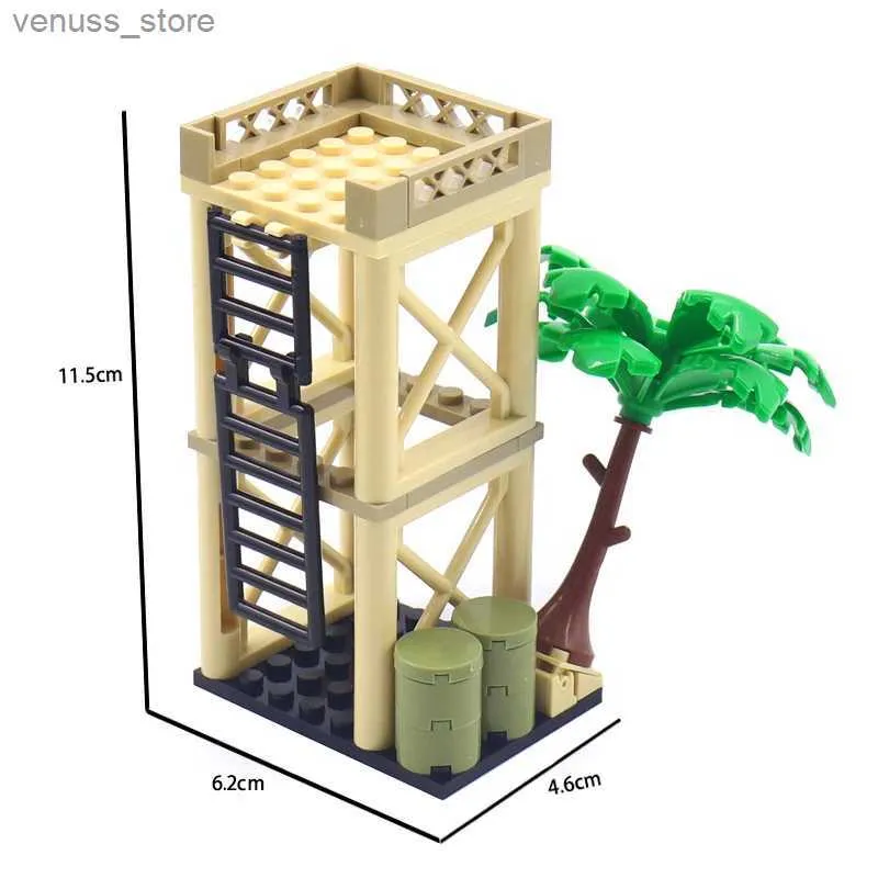 Blocos Hot MOC World Sentry Post Lookout Tower Árvore Cena de Guerra Militar Cidade Blocos de Construção Clássico Modelo Tijolos Kits Define Idéias R231208