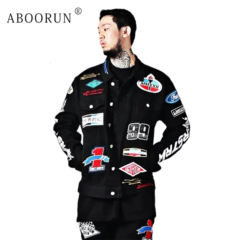 Men's Jackets ABOORUN Men Hip Hop Denim Multi Badges Embroidery Jean Coats for Male 231207