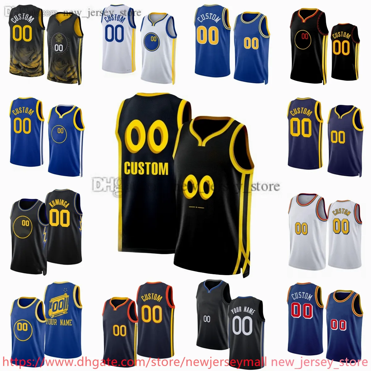 Custom 2023-24 New season Printed Basketball 30 StephenCurry Jerseys White yellow Black Blue Jerseys. Message Any number and name on the order