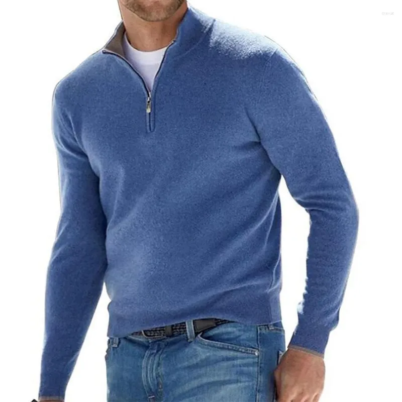 Men's Sweaters Mens Top Solid Color Strickpullover Sweater Tops V Neck Warm Winter Zip Blouse Bottoming Casual Knitted Fashion