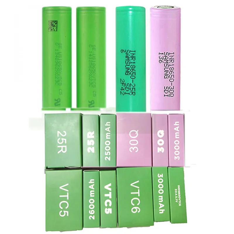 InR18650 25R 30Q VTC5 VTC6 18650 Batteri 2500mAh 2600mAh 3000mAh Green Brown uppladdningsbara litiumbatterier för Samsung IMR i Stock Sony Celler