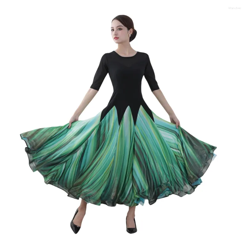 Stage Wear Design Modern Ballroom Dance Dress For Dancing Waltz Tango Spanish Flamenco Standard Short Sleeves